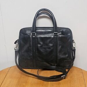 Coach Black Leather Briefcase Laptop Commuter Work Bag Career Academia Travel